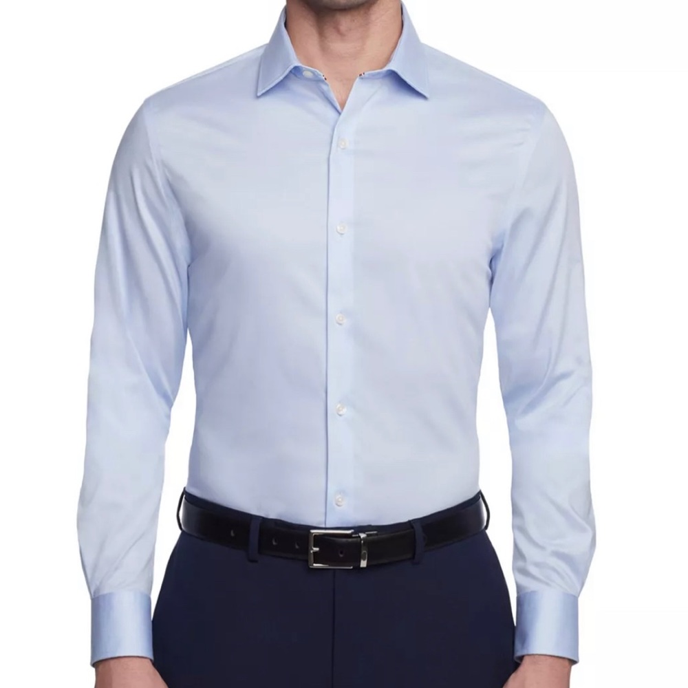 Tommy Hilfiger Men's Flex Slim Fit Wrinkle Free Twill Dress shirt light Blue 17